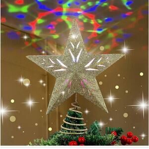 Blissun Tree Topper Christmas Tree Star Topper with Rotating Magic Rainbow LED